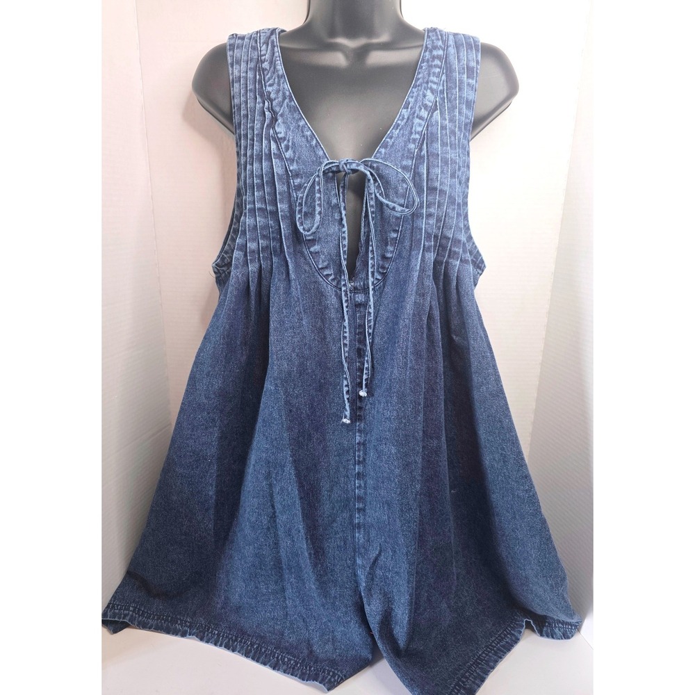 Sweetkama Blue Denim Wide Leg Jumper Pintuck Pleated V-Neck Sleeveless M READ!